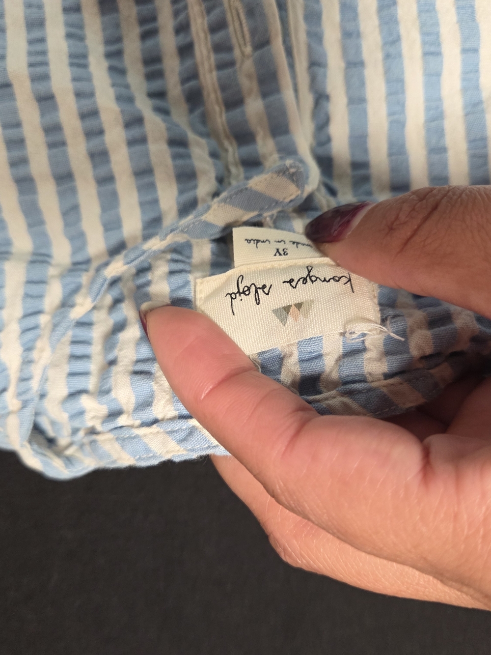 Konges Slojd Copenhagen Blue Striped Cotton Seersucker Elliot Shirt Size 3Y 3T